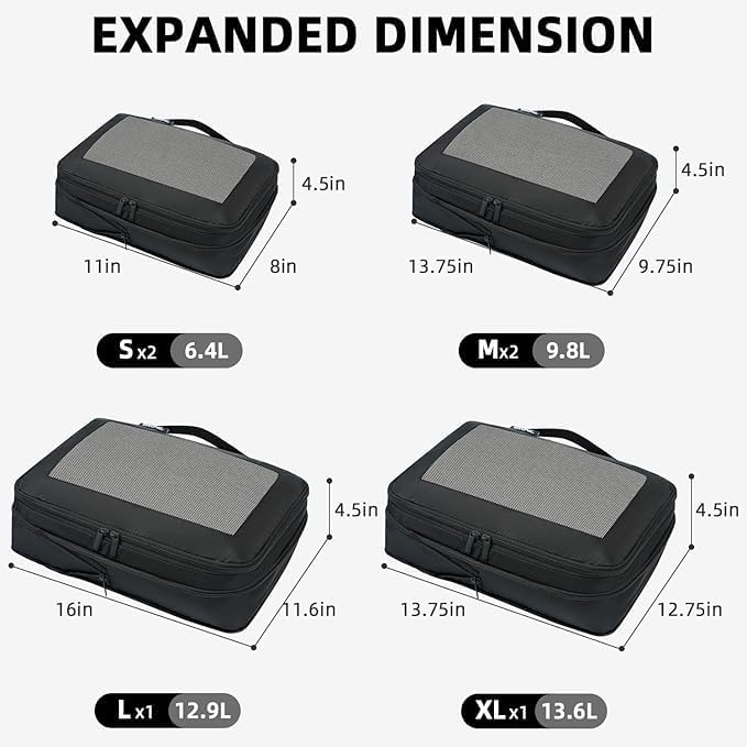 Compression Packing Cubes Set — 6 Piece Travel Organizer