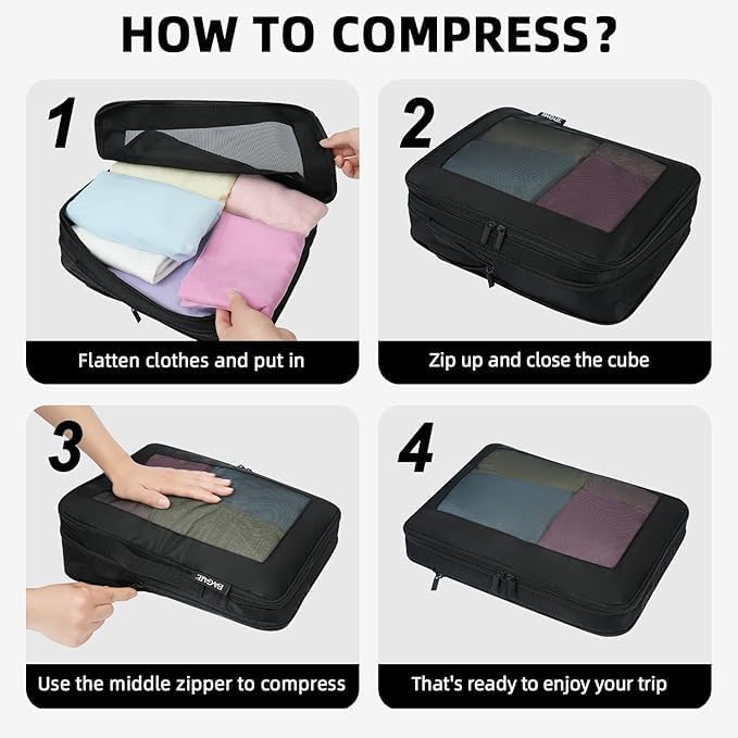 Compression Packing Cubes Set — 6 Piece Travel Organizer
